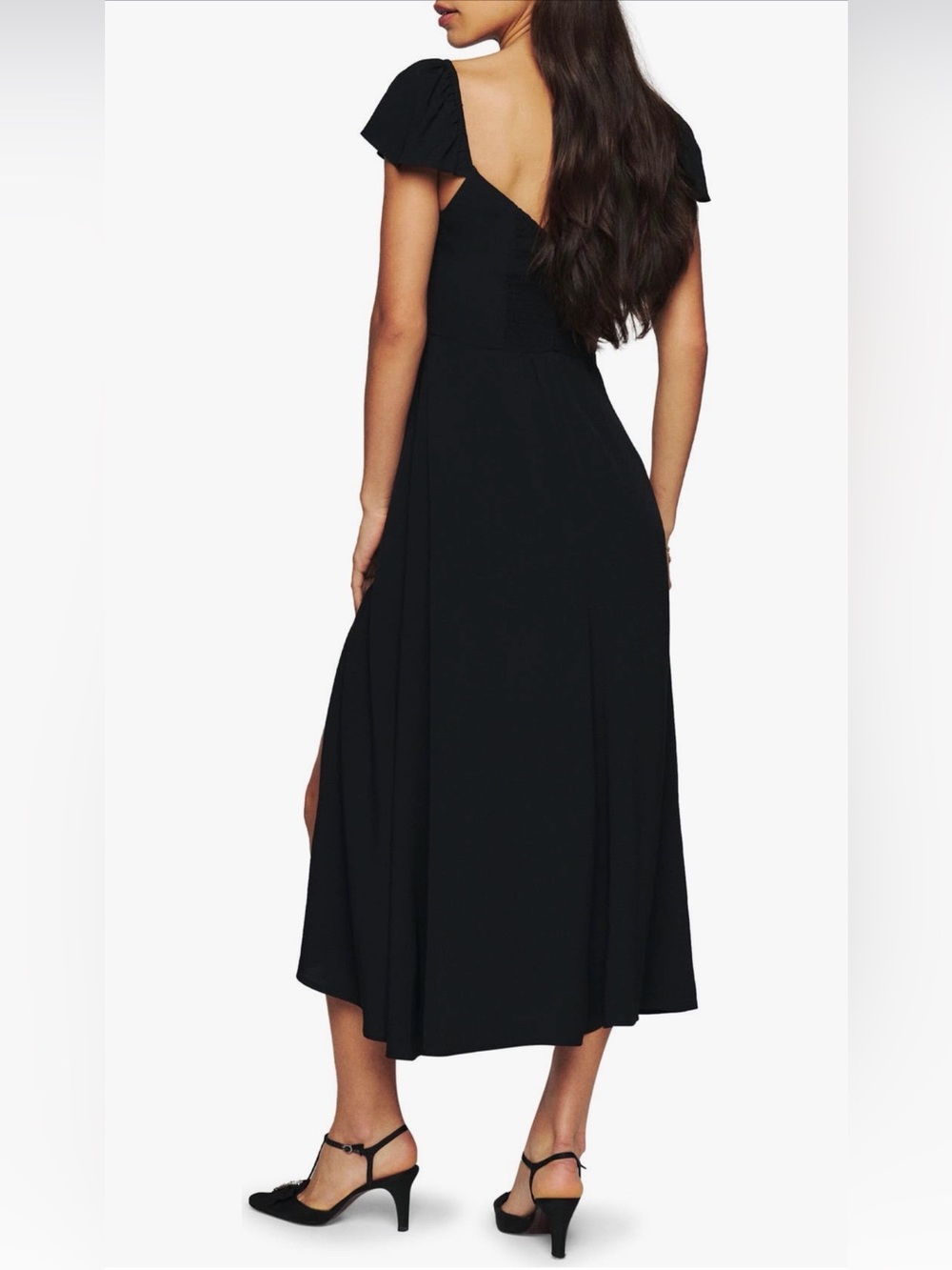 Reformation Baxley Black Maxi Dress with Puff Cap Sleeves - Picture 2 of 10